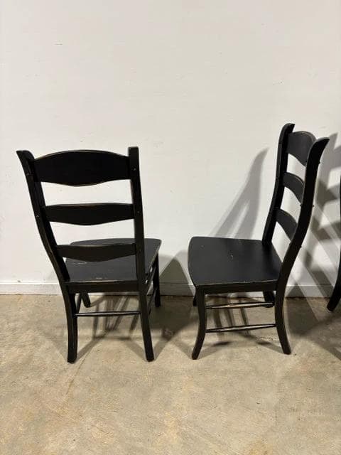 Set Of 4 Black Distressed Wooden Chairs - Thumbnail 2