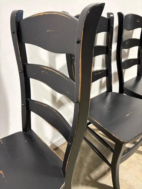 Set Of 4 Black Distressed Wooden Chairs - Thumbnail 3