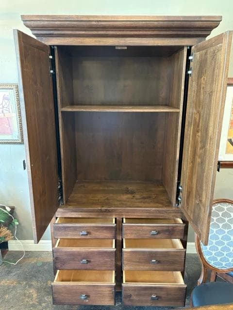 Custom Clotia Two Door Wooden Armoire With 6 Drawers - Thumbnail 2