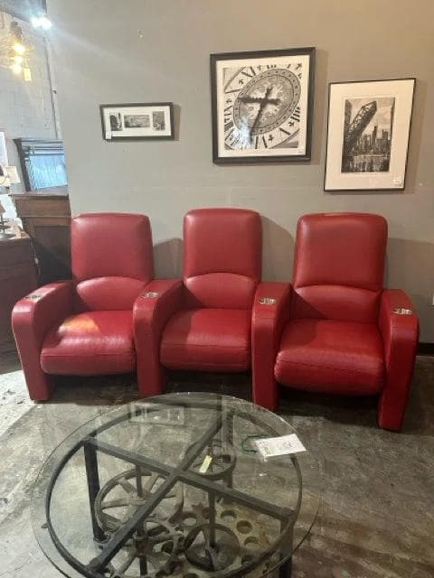 American Leather Red Row of 3 Reclining Home Theater Seats - Thumbnail 2
