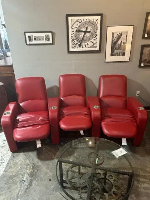American Leather Red Row of 3 Reclining Home Theater Seats - Thumbnail 6