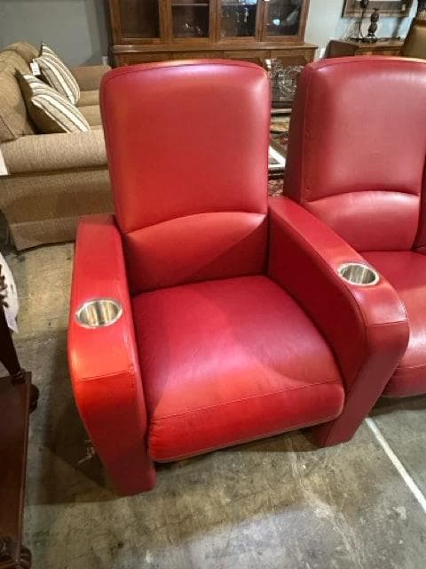 American Leather Red Row of 4 Reclining Home Theater Seats - Thumbnail 2
