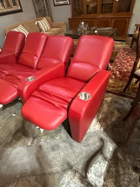 American Leather Red Row of 4 Reclining Home Theater Seats - Thumbnail 5