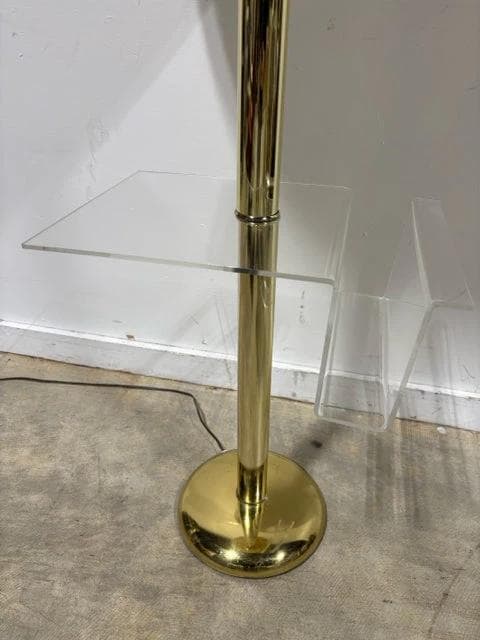 Vintage Pharmacy Style Brass Floor Lamp With Acrylic Magazine Rack - Thumbnail 2