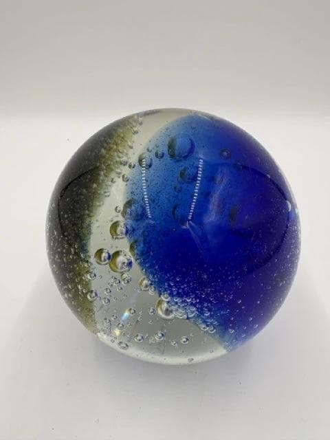 Blue & Yellow Handblown Glass Orb - Thumbnail 2