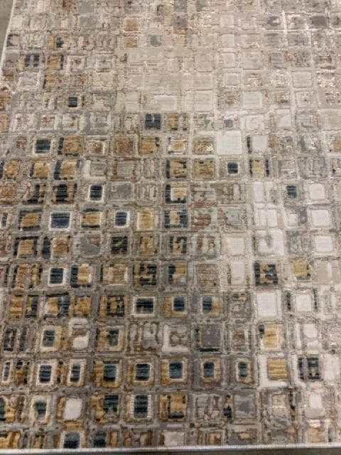 4 X 6 Feizy Cream Blue And Gold Square Design Area Rug - Thumbnail 2