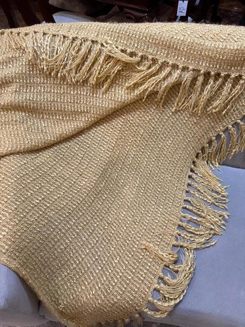 Golden Yellow Throw Blanket with Fringe - Thumbnail 2