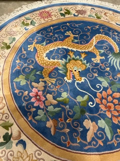 Chinese Peking Style Round Wool Dragon Rug - Thumbnail 2
