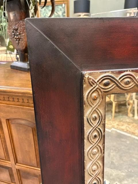 Scroll Embossed Border Metal Frame Wall Mirror - Thumbnail 2