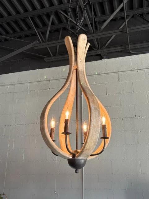 Wooden Pendant 4 Light Chandelier with 7 ft Chain