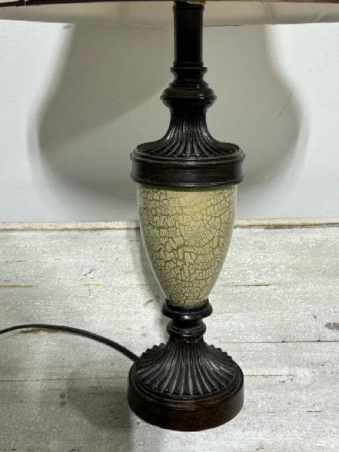 Crackled Base Table Lamp with Silk Shade - Thumbnail 3
