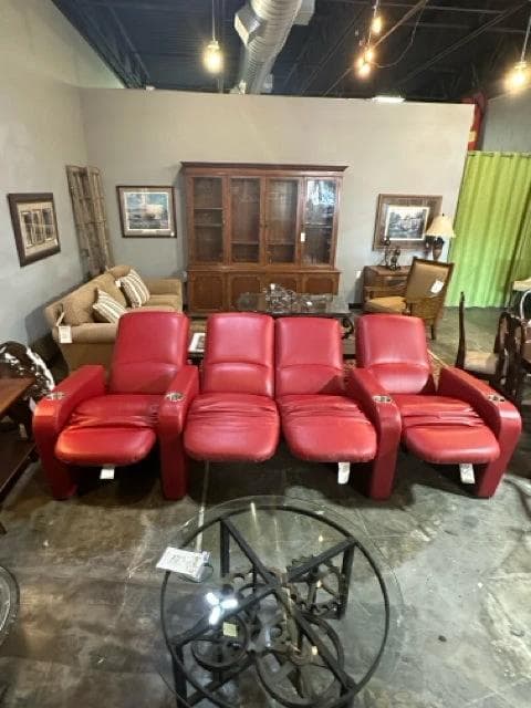 American Leather Red Row of 4 Reclining Home Theater Seats - Thumbnail 4