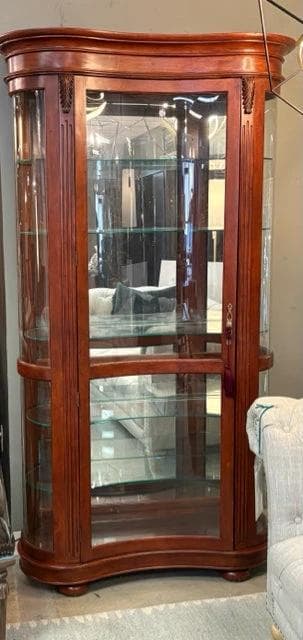 Lighted Curved Glass Curio Cabinet - Thumbnail 2