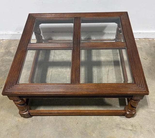 Wood And Glass Barley Twist Square Coffee Table - Thumbnail 2