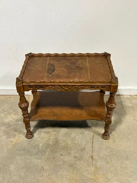 Antique Carved Wood Inlay Rectangle Table - Thumbnail 2