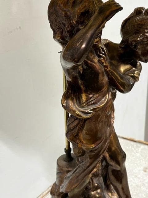 Vintage Bronze Children Figure French Style Table Lamp with Shade - Thumbnail 3