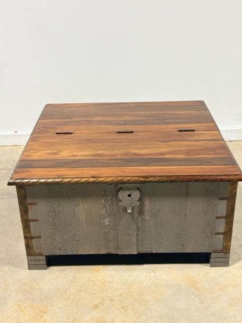 Rustic Wooden Storage Trunk Coffee Table With Metal Detail