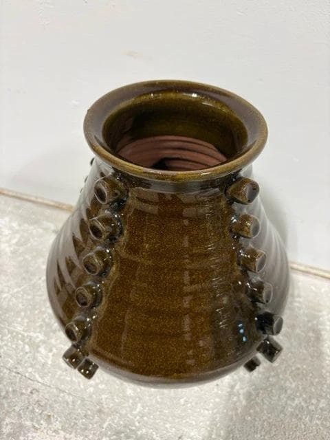 Creative Co-Op Terra Cotta Brown Glazed Vase With Hobnails - Thumbnail 2