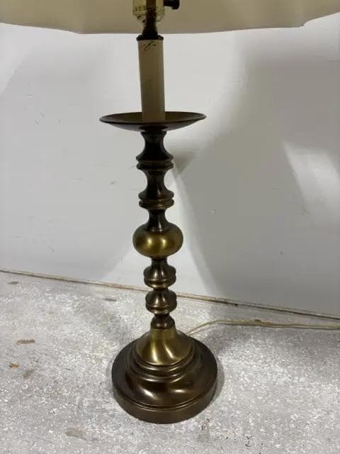 Stiffel Brass Table Lamp with Cream Shade - Thumbnail 2