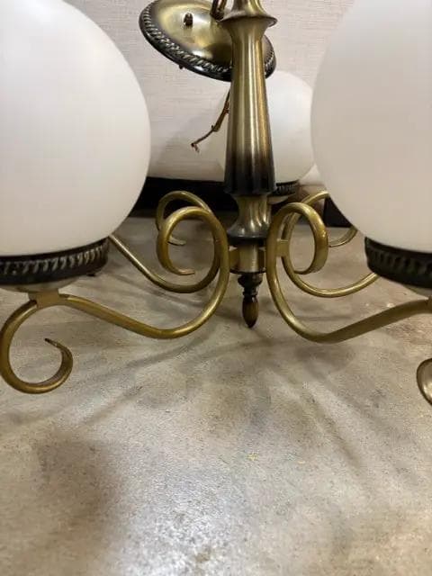 Gold Metal Light Fixture With 5 Glass Globes - Thumbnail 2