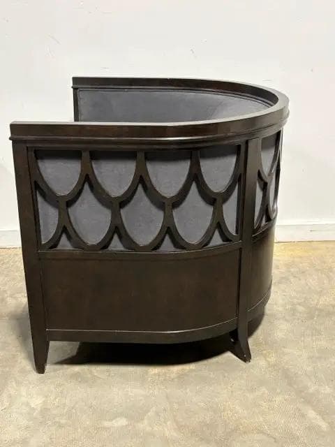 A.R.T. Charcoal Barrel Back Chair With Fretwork (Damage To Back Leg/SOLD AS-IS) - Thumbnail 3