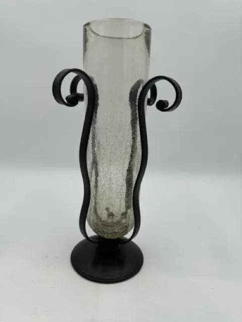 Bronze Hurricane Candle Holder with Crackled Glass