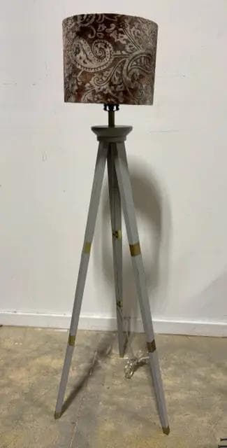 Grey Tripod Base Floor Lamp With Velvet Shade