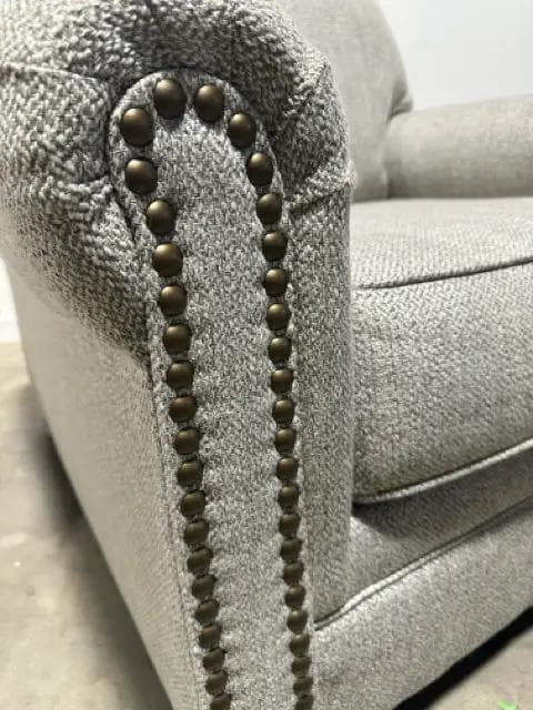 Ashley Grey Chevron Pattern Arm Chair With Ottoman With Nailhead Trim - Thumbnail 4