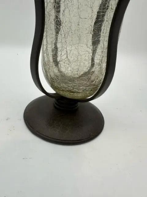 Bronze Hurricane Candle Holder with Crackled Glass - Thumbnail 2