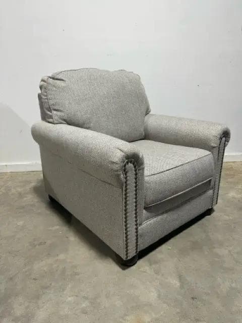 Ashley Grey Chevron Pattern Arm Chair With Ottoman With Nailhead Trim - Thumbnail 2