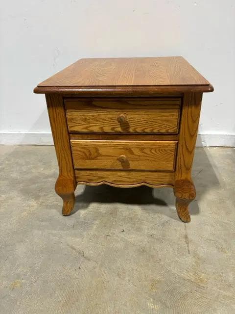 French Country Oak 2 Drawer Scalloped Edge End Table