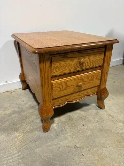 French Country Oak 2 Drawer Scalloped Edge End Table - Thumbnail 4