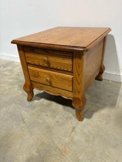 French Country Oak 2 Drawer Scalloped Edge End Table - Thumbnail 3