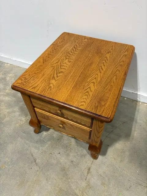 French Country Oak 2 Drawer Scalloped Edge End Table - Thumbnail 2