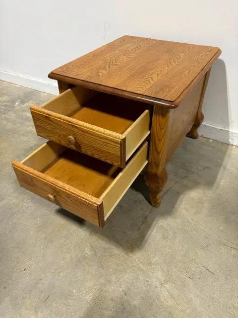 French Country Oak 2 Drawer Scalloped Edge End Table - Thumbnail 5