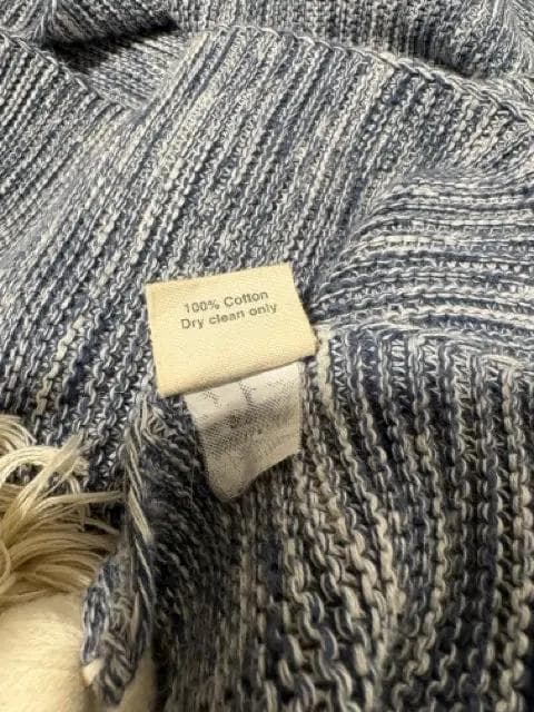 Arhaus Blue And Cream Throw Blanket With Tassels - Thumbnail 4