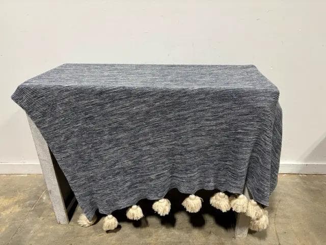 Arhaus Blue And Cream Throw Blanket With Tassels