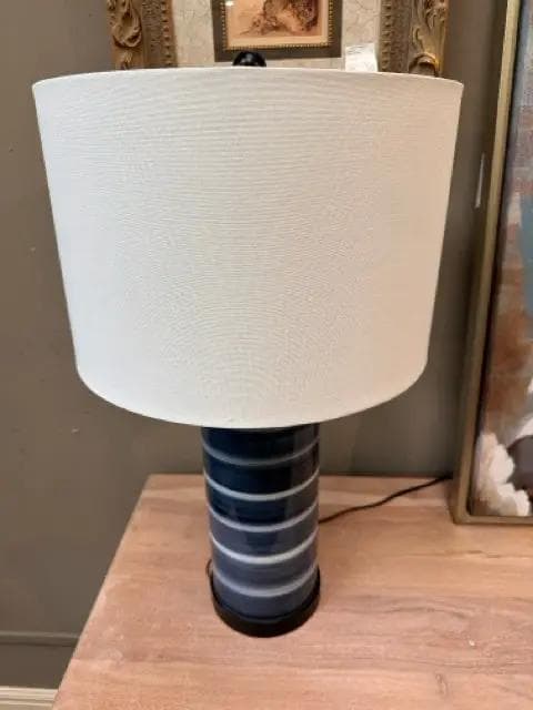 Blue And White Ceramic Table Lamp With White Shade
