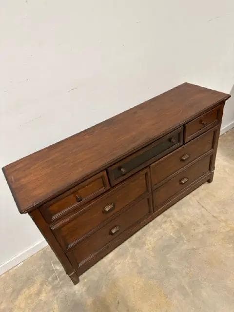 Dark Wood 7 Drawer Dresser with Embossed Detail - Thumbnail 4