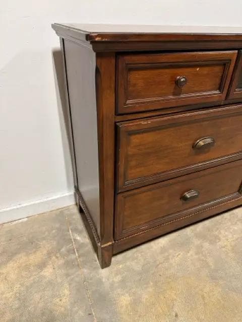 Dark Wood 7 Drawer Dresser with Embossed Detail - Thumbnail 2
