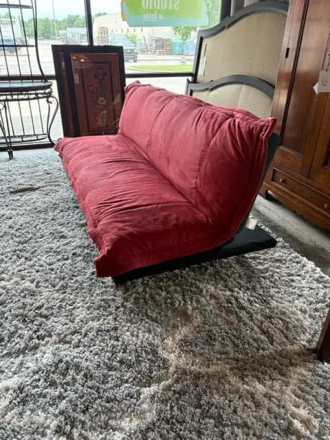 Lifestyle Solutions Red Upholstered Futon Sleeper Sofa - Thumbnail 2