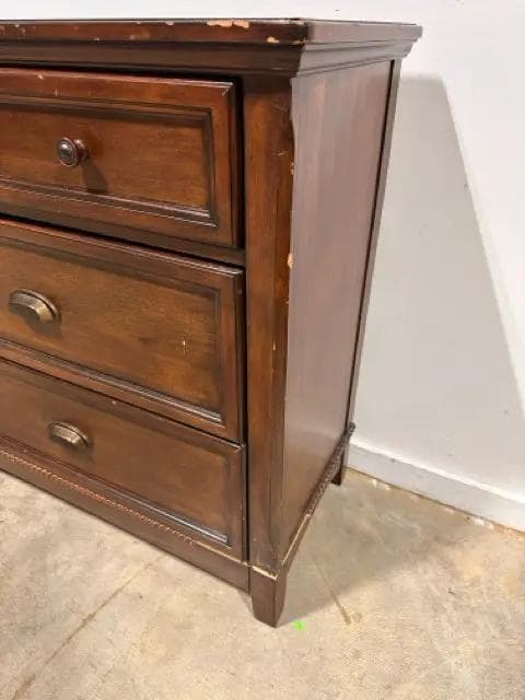 Dark Wood 7 Drawer Dresser with Embossed Detail - Thumbnail 3