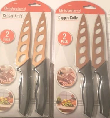 2X - Bridgeland Copper Knife 4- 9" No-Sharpening Stainless Steel Kitchen K24