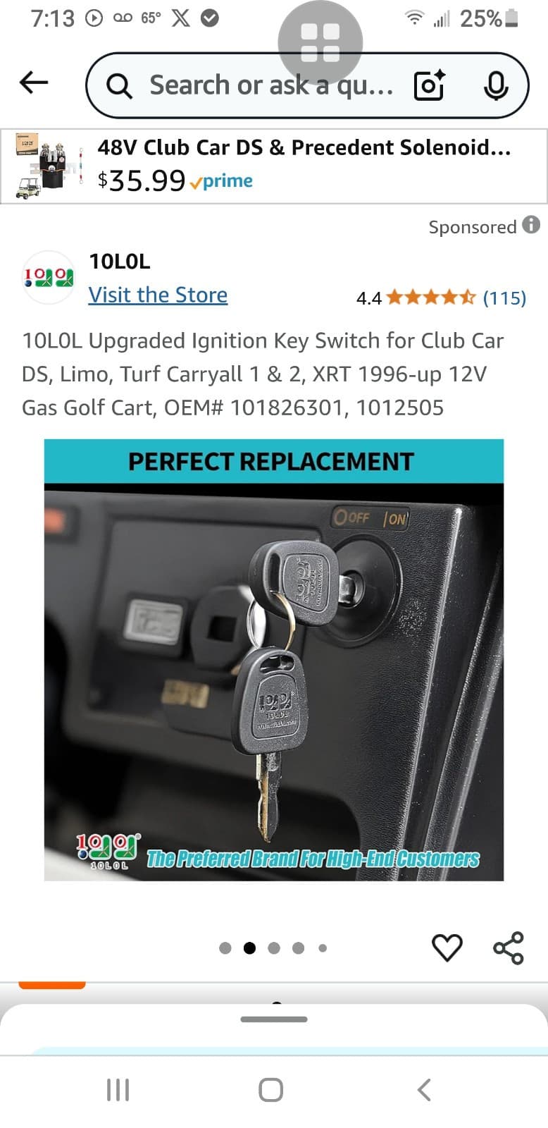 10L0L Upgraded Ignition Key Switch for Club Car DS, Limo, Turf Carryall 1 &... - Thumbnail 6