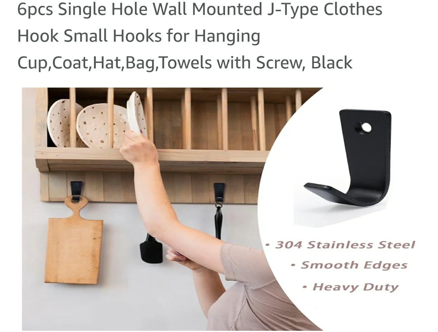 6pcs Single Hole Wall Mounted J-Type Clothes Hook Small Hooks for Hanging Cup... - Thumbnail 2