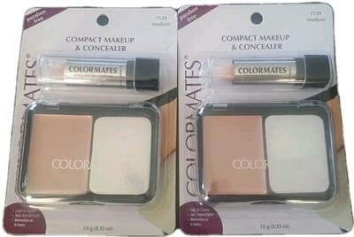 2-Colormates compact makeup Pressed Powder & Concealer paraben free #7129 NEW
