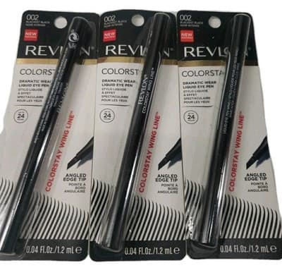 LOT OF 3 Revlon Colorstay Dramatic Wear Liquid Eye Pen-002 Blackest Black
