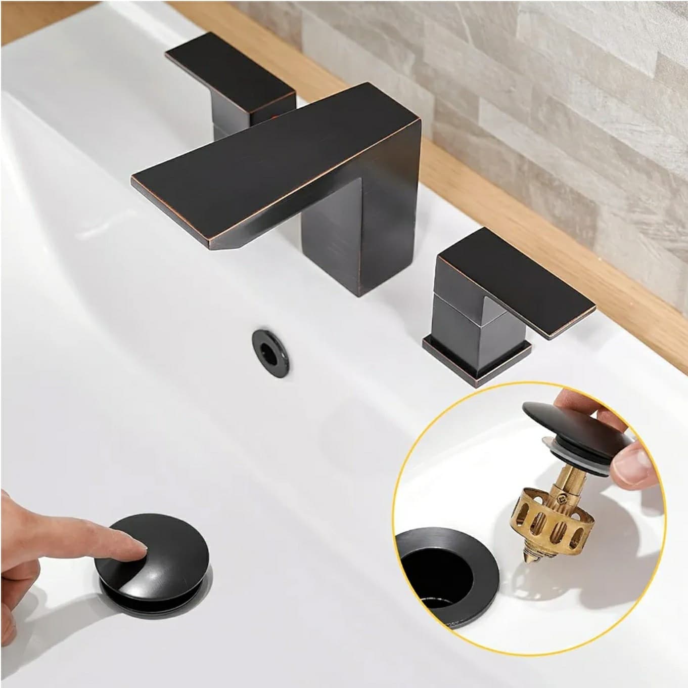 BESy Oil Rubbed Bronze Bathroom Sink Drain, Bathroom Faucet Vanity Sink Pop... - Thumbnail 3