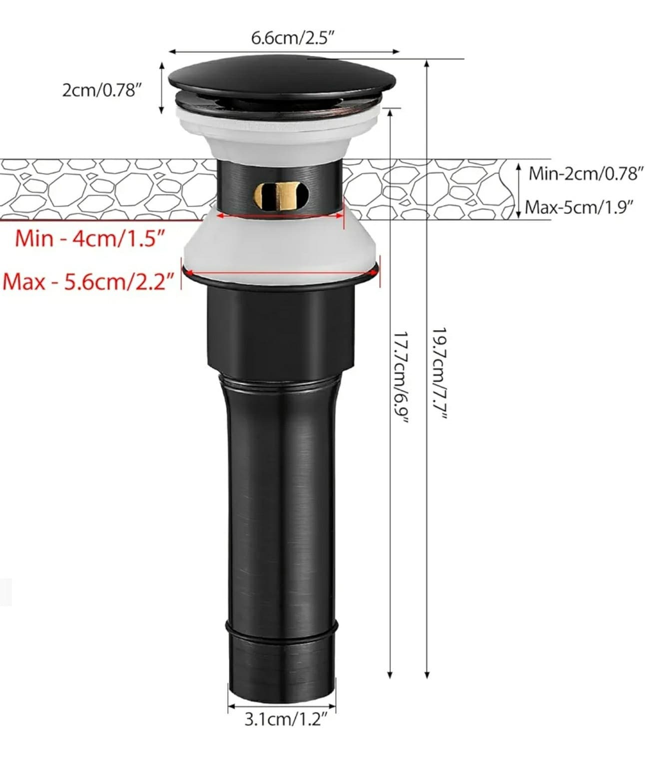 BESy Oil Rubbed Bronze Bathroom Sink Drain, Bathroom Faucet Vanity Sink Pop... - Thumbnail 6
