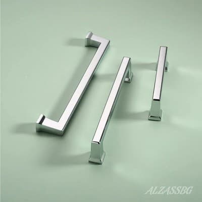 (3) Stainless Steel Polished Chrome Square Cabinet Handles Pull Kitchen 5” - Thumbnail 2